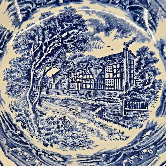 Vintage Grindley Staffordshire Plate Dessert Blue Talbot English Country Inns - Picture 3 of 12